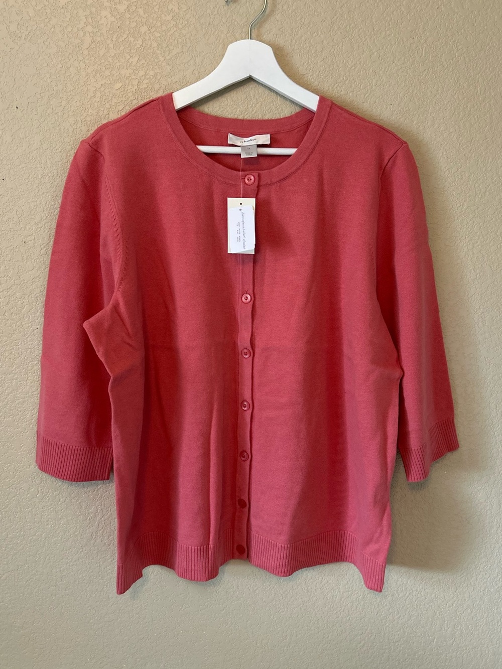 NWT CJ Banks Coral Pink Button-Front Cardigan Lightweight Beach XL Modest